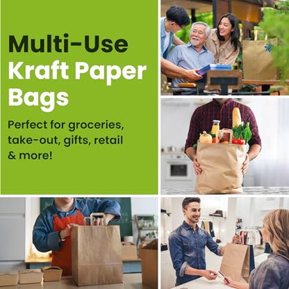 Reli. Paper Grocery Bags w/Handles | 100 Pcs Bulk Pack (12"x7"x14")