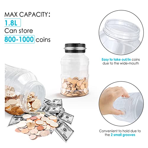 Large Piggy Bank for Adults Kids, Digital Coin Counting Bank LCD Counter - color: Silver