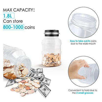 Large Piggy Bank for Adults Kids, Digital Coin Counting Bank LCD Counter - color: Silver