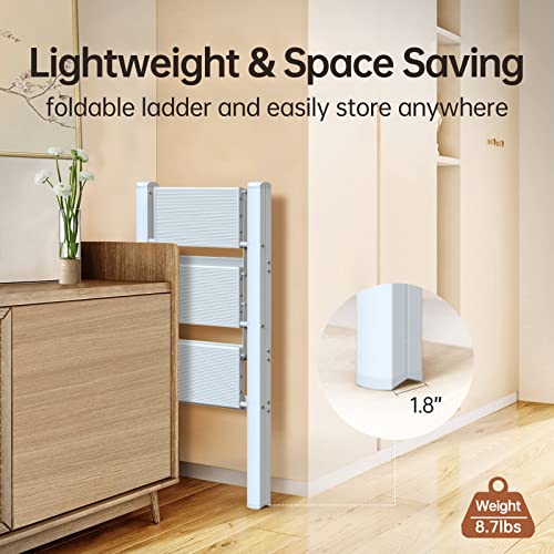 HISMOCAL 3 Step Ladder, Aluminum Folding Step Stool for Closet, White - color: White New, size: 3 Step