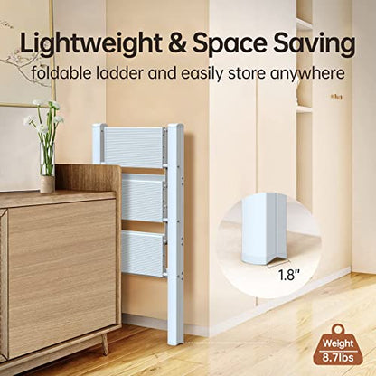 HISMOCAL 3 Step Ladder, Aluminum Folding Step Stool for Closet, White - color: White New, size: 3 Step