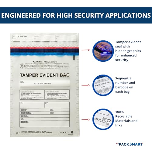 9”x12" Clear Plastic Deposit Bags with Security Tape Tamper Evident - Secure Bank Deposits, Cash Handling, & Currency Transport | Self-Sealing Tape with Hidden Graphics | 100-Pack - color: Clear, size: 9"x12"