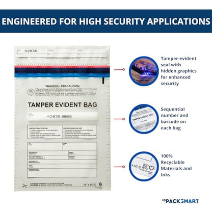 9”x12" Clear Plastic Deposit Bags with Security Tape Tamper Evident - Secure Bank Deposits, Cash Handling, & Currency Transport | Self-Sealing Tape with Hidden Graphics | 100-Pack - color: Clear, size: 9"x12"