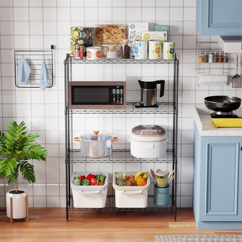 4 Tier Metal Shelving Unit, 35.4 x 13.3 x 53.7 Wire Rack - color: Black, size: 13.3"D x 35.4"W x 53.7"H