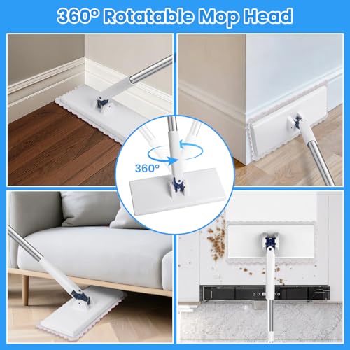 Snap Grip Mini Mop with 6 Washable Pads, Zero-Touch Flat Floor Mop for Wall - color: White