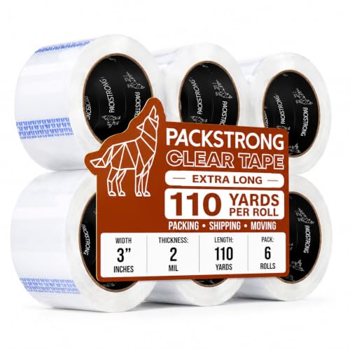 Packstrong Heavy Duty Packing Tape 6 Rolls, 3 Inch Wide 2.0 Mil 110 Yards - size: 3" Wide x 2 Mil Thick