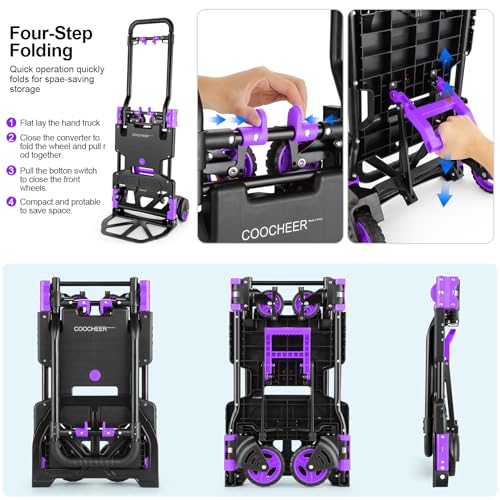 Folding Hand Truck Dolly, 330lb Convertible 4 to 2 Wheel Moving Cart,Purple - size: 330LB Purple