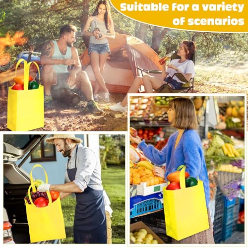 Windyun 50 Pcs Reusable Tote Bag Bulk 8 x 4 x 10 Inch, Light Yellow - color: Light Yellow