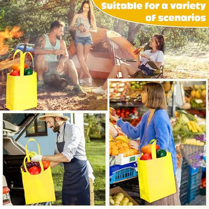 Windyun 50 Pcs Reusable Tote Bag Bulk 8 x 4 x 10 Inch, Light Yellow - color: Light Yellow