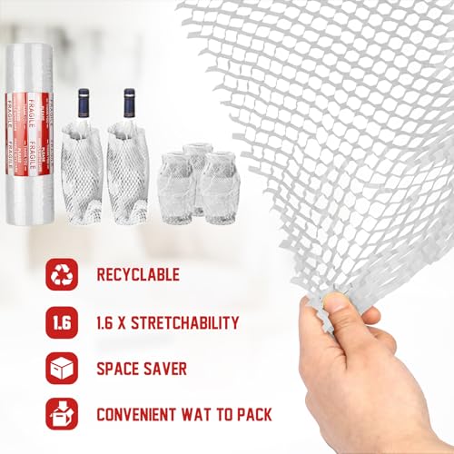 HOOPLE Honeycomb Packing Paper, Packing Paper for Moving, Alternative Bubble Cushion Wrap, Biodegradable Moving Supplies Bubble Packing Wrap Protective Roll With 30 Fragile Stickers. (white 15"x164') - color: white 15"x164'