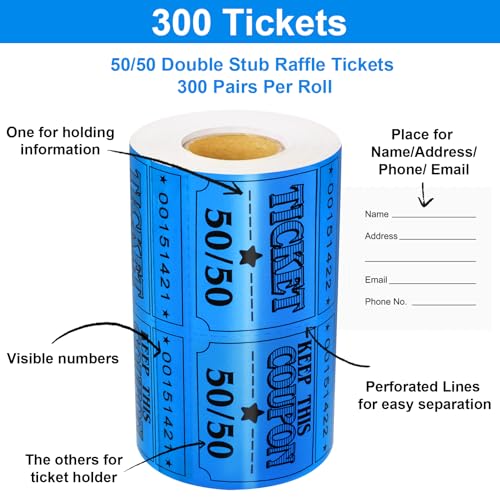 ceiba tree 50/50 Raffle Tickets Double Roll Golden Tickets Large Blue Glitter Cards for Events Carnivals Entry Class Reward Prizes Movie Party Wedding Entertainment - color: Blue