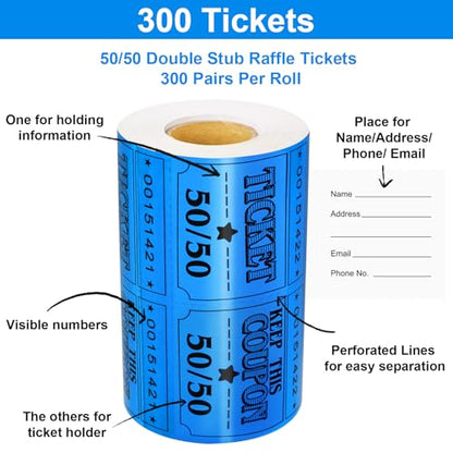 ceiba tree 50/50 Raffle Tickets Double Roll Golden Tickets Large Blue Glitter Cards for Events Carnivals Entry Class Reward Prizes Movie Party Wedding Entertainment - color: Blue