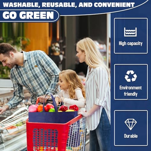 Windyun 100 Pcs Reusable Grocery Bags Large Shopping Tote Bulk, Navy Blue - color: Navy Blue