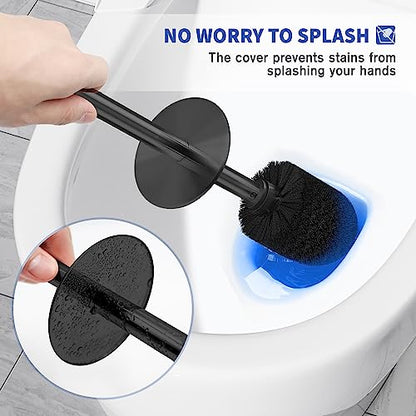 Toilet Brush and Holder, Toilet Brush Stainless Steel, Toilet Bowl Brush for Bathroom Toilet-Ergonomic, Elegant,Durable (Black) - color: Black