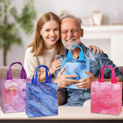 Piqiya 12pcs Marble Non-woven Gift Bags with Handle - Medium Reusable Tote Bags, Suitable for Kids & Adults - Birthday, Mothers Day, Fathers Day & Baby Shower - color: Marble, size: 1Count（Pack of 12）