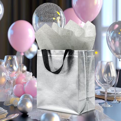 KeerxunBag Silver Gift Bags - 12pk - Reusable - With Inner Liner Paper - color: Silver