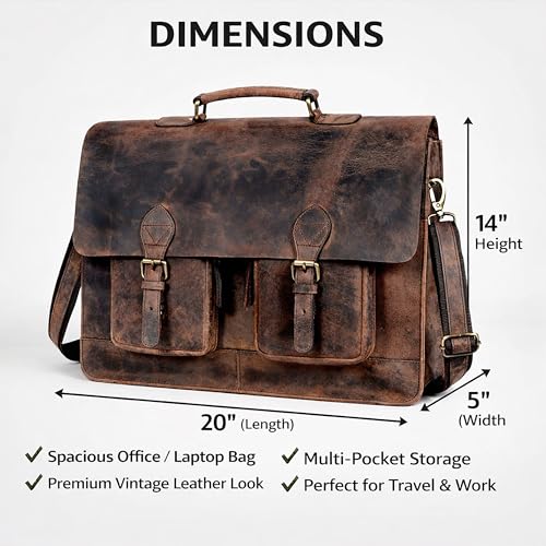 cuero Retro Brown Laptop Messenger Bag Office Briefcase Crossbody Travel Bag For Men And Women Bag Office Laptop Bag - size: 18 inch