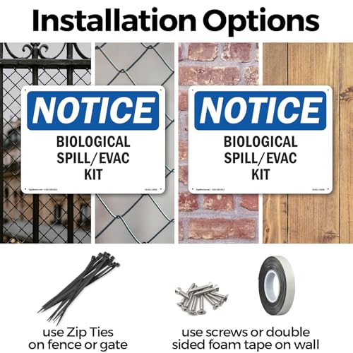 Biological Spill Evac Kit OSHA Notice Aluminum Sign 18 Inch x 12 Inch - 5 Pack - color: Aluminum, size: 5 Pack of 18" x 12"