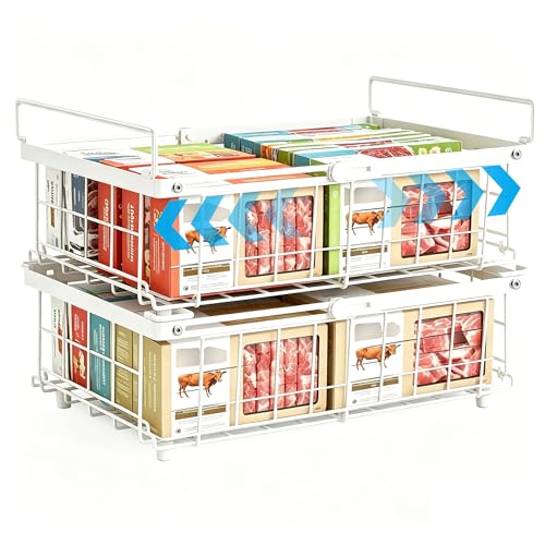 2 Pack Expandable Freezer Organizer Bins, Stackable Chest Freezer Basket - color: White, size: 2 Packs