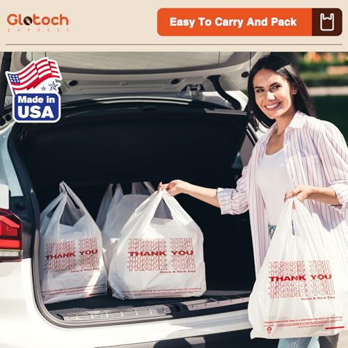 Glotoch Plastic Thank You Shopping Bags with Handles White 1000 Count - color: White Thank You