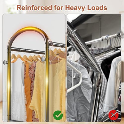 EAGMAK Heavy Duty Clothing Racks for Hanging Clothes 720 Lbs, Rolling Clothes Rack Double Rod Garment Rack with Lockable Wheels, Metal Closet Organizer for Bedroom, Laundry, Retail, Black - color: Black