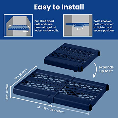 LockerMate Adjust-A-Shelf Locker Shelf, School Organizer, Blue - color: Blue