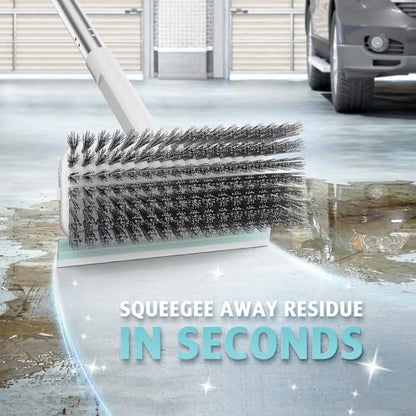 AIR U+ Concrete Scrub Brush, Long Handle, 7-Row Wire Bristles, Squeegee