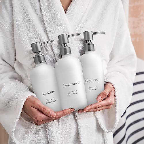 Stylish Shampoo & Conditioner Dispenser Set of 3 - White 21oz Bottles - color: White