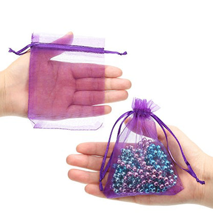 Mudder 50 Pack Organza Gift Bags Wedding Party Favor Bags Jewelry Pouches Wrap, 4 x 4.72 Inches (Dark Purple) - color: Dark Purple