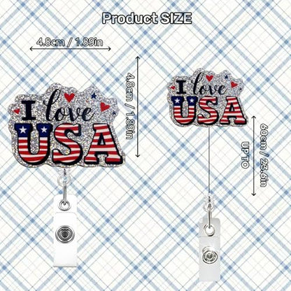 RIICFDD 4th of July Badge Reel I Love USA Letter Pattern Badge Holder 1 Pcs - color: Styl 6