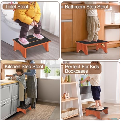 Step Stool Foldable, Wooden Step Stool with Non-Slip Rubber Stepping Platform, Folding Step Stools for Adults Seniors in Bedroom, Kitchen Bathroom, RV, Bed Steps for High Beds, No Assemble (Brown) - size: 5.5 Inch High
