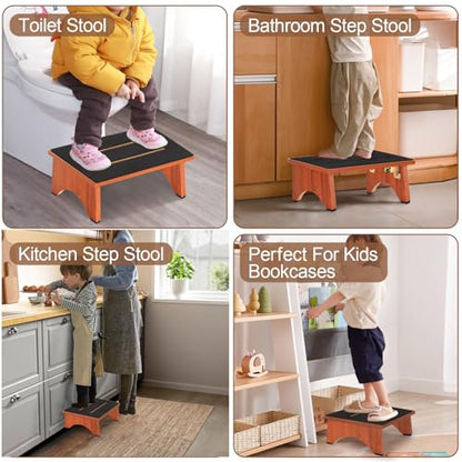 Step Stool Foldable, Wooden Step Stool with Non-Slip Rubber Stepping Platform, Folding Step Stools for Adults Seniors in Bedroom, Kitchen Bathroom, RV, Bed Steps for High Beds, No Assemble (Brown) - size: 5.5 Inch High
