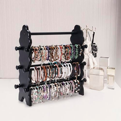 Two-Sided Wooden Bracelet Holder Display Stand with 6 Removable Holders - style: 6 Tier-Black