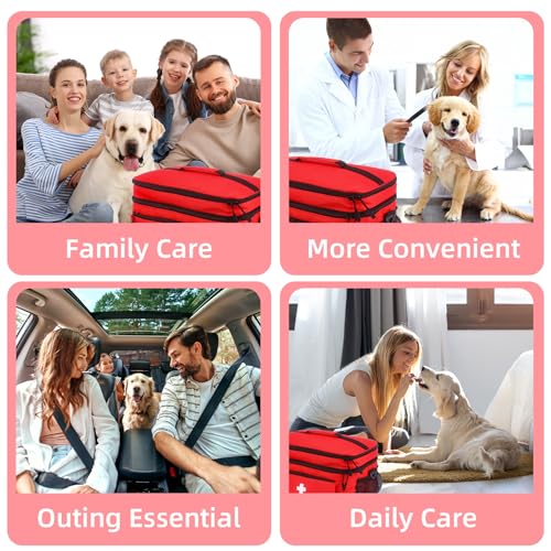 First Aid Bag Empty 16x8.3x7 inch with Adjustable Shoulder Strap, Medical Organizer for Pet First Aid Kits, Home Travel Camping Emergency Supplies Storage (Red)