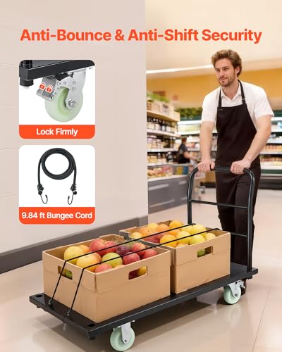 VEVOR Heavy Duty Platform Truck, 2000 LBS Industrial Steel Flatbed Cart with 360° Swivel Wheels, Platform Push Cart Dolly, Easy Storage for Warehouse/Garage/Moving/Garden (48" x 24" x 32") - size: 48.0 x 24.0 x 32.1 in/1220 x 610 x 815 mm