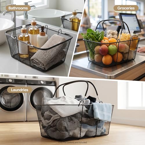 12Pcs Shopping Baskets with Handles Black Stackable Iron Max 22Lbs