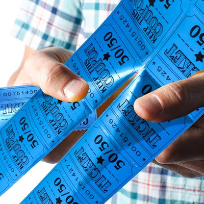 ceiba tree 50/50 Raffle Tickets Double Roll Golden Tickets Large Blue Glitter Cards for Events Carnivals Entry Class Reward Prizes Movie Party Wedding Entertainment - color: Blue