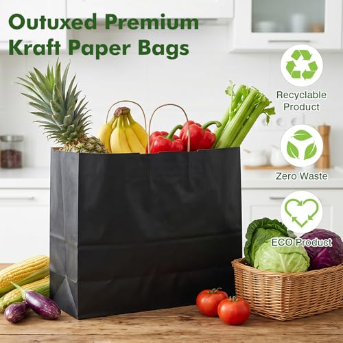 OUTUXED 200pcs 16x6x12 Inch Black Paper Bags with Handles, Large Gift Bags - color: Black, size: 1 Count (Pack of 200)