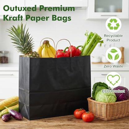 OUTUXED 200pcs 16x6x12 Inch Black Paper Bags with Handles, Large Gift Bags - color: Black, size: 1 Count (Pack of 200)