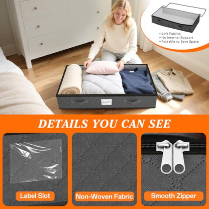 90L Under Bed Storage Containers, Storage Bags, Organizer, 4-Pack, Gray - color: Gray