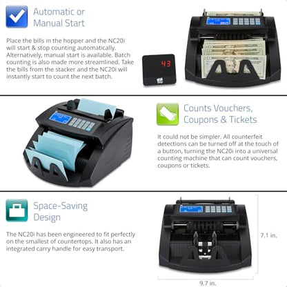 ZZap Bill Value Counter & Counterfeit Detector - Money Cash Currency Machine (NC20i)