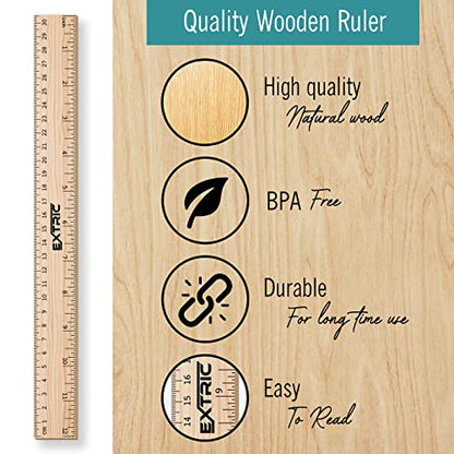 EXTRIC Rulers 12 Inch Bulk for Classroom 25 PK Wooden Ruler for Kids