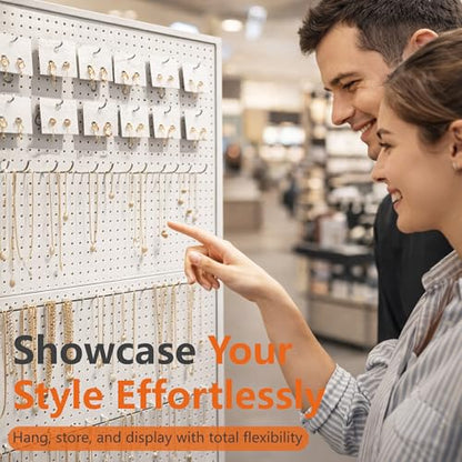 Royxen 70 x 44 Inch Metal Pegboard with 40 Hooks, Large Standing Pegboard Display with T-Base, Peg Board Display Stand with Wheels, Art Display Stand for Retail Stores Exhibitions Homes (White) - color: White