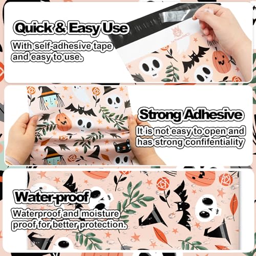 JarThenaAMCS 100Pcs Halloween Poly Mailers 10 x 13 Inch Spooky Ghost Pumpkin Packaging Bags Self Seal Mailing Envelope Bags for Small Business Clothing Gift