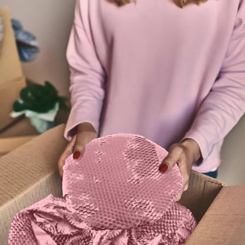 Honeycomb Packing Paper,11.5" x 164' Honeycomb Cushioning Wrap Roll Honeycomb Packing Paper Wrap,Eco-friendly Packaging Paper Kraft Paper Bubble Paper (Light Pink) - color: Light Pink