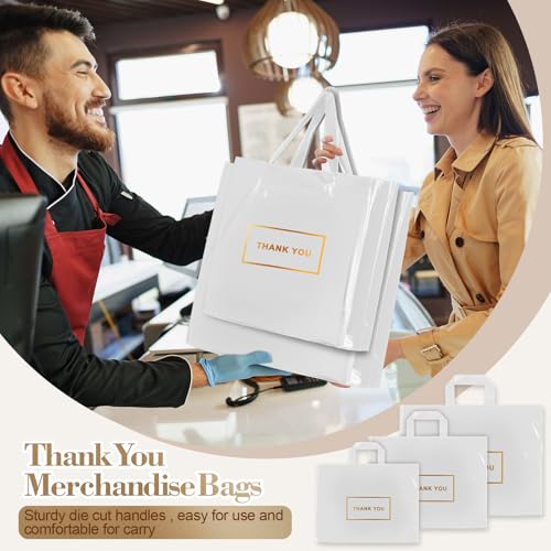Teling 200 Pcs Thank You Plastic Bags Bulk Thank You Merchandise Bags for Wedding Business, 9 x 12'', 12 x 15'', 15 x 18''(White) - color: White