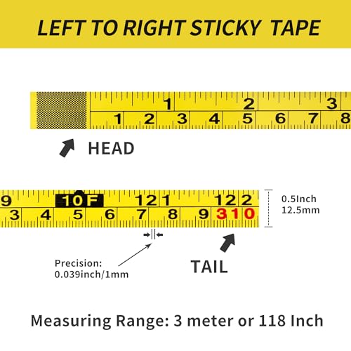 2Pcs Steel Self-Adhesive Measuring Tape, Imperial & Metric Tape Ruler - size: 3m