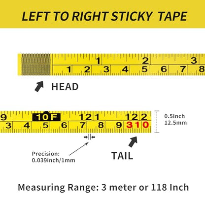 2Pcs Steel Self-Adhesive Measuring Tape, Imperial & Metric Tape Ruler - size: 3m