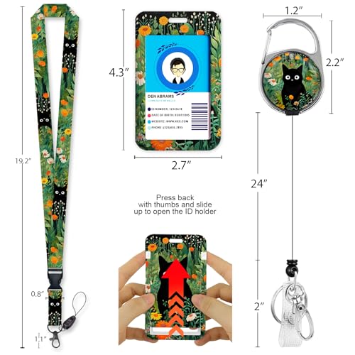 Immaturus Cat Lanyards for ID Badges, Badge Holder Retractable Reel Clip - color: Flower Cat
