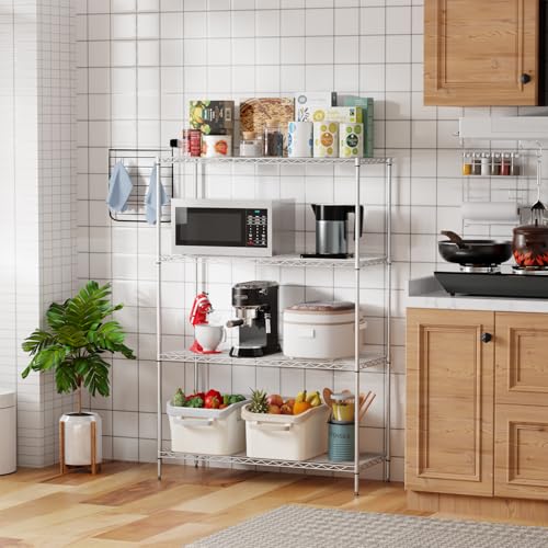 4-Tier Wire Shelving Unit, 800 lb, 53.7 x 13.4 x 35 in, Chrome - color: Chrome, size: 4-Tier, 53.7"H × 35"W × 13.4"D